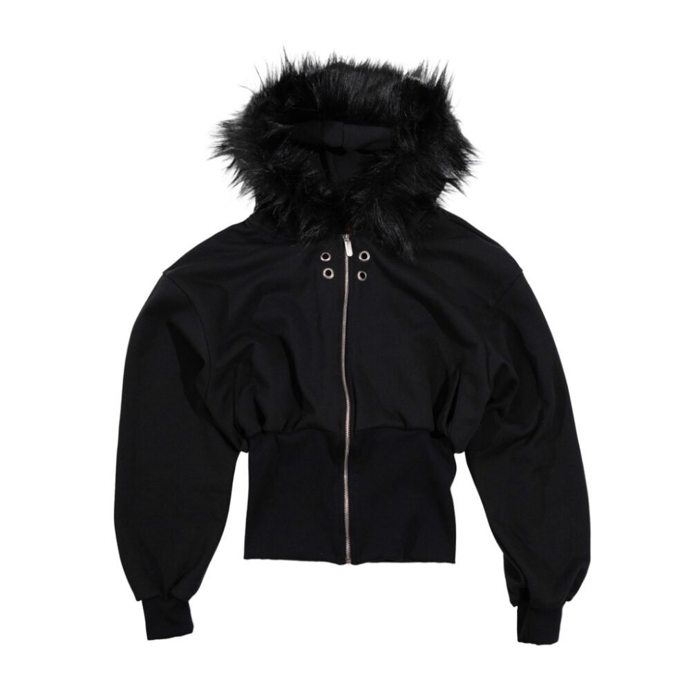 Áo khoác dây kéo nón lông unisex form ngắn | FF CROPPED Hoodie Zip