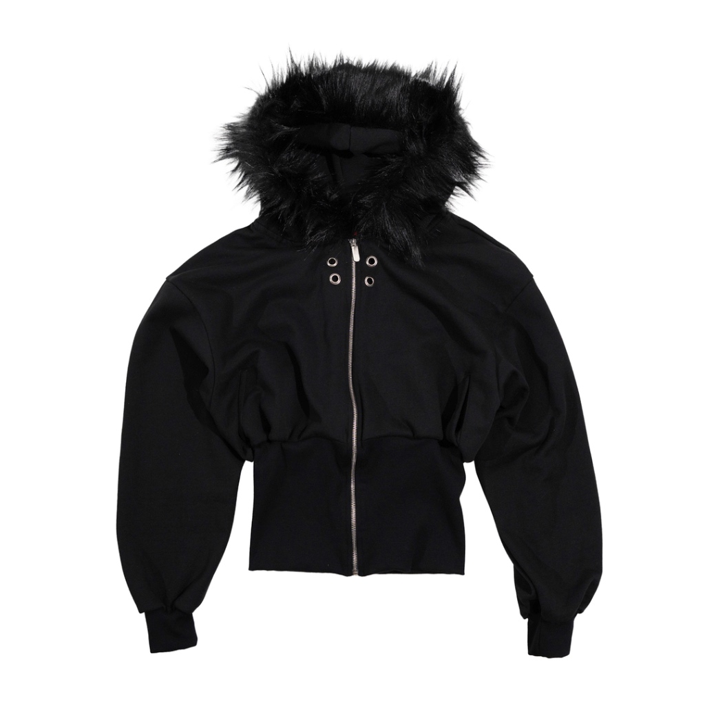 Áo khoác dây kéo nón lông unisex form ngắn | FF CROPPED Hoodie Zip