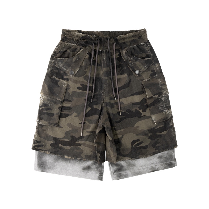 Quần Short Thiết Kế Wash 2 Lớp Unisex | Singed Double Jorts