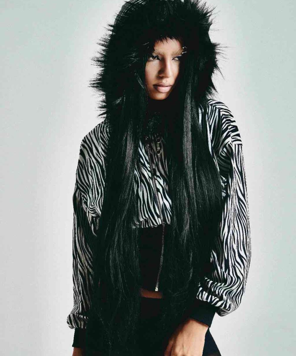 Áo khoác dây kéo nón lông unisex form ngắn | FF CROPPED ZEBRA HOODIE
